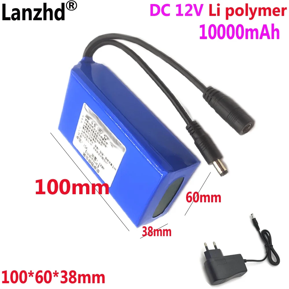 

Lithium Battery pack DC 12V For LED light strip instrument Monitoring equipment Speaker outdoor night 100*60*38m 10000mAh