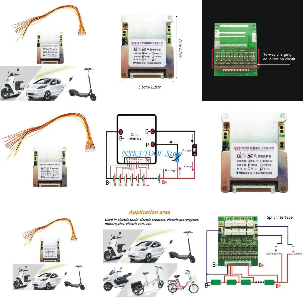 

L8RC Upgrade Battery for Protection Board 16S 60V 60A Li-ion Cell Battery for Protection PCB Board With Balance Function