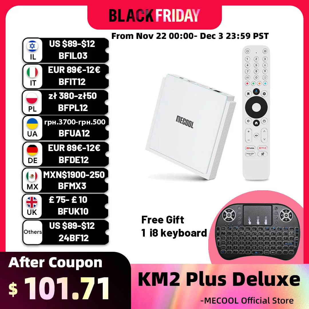 MECOOL KM2 Plus Deluxe Android TV Box With Netflix 4K Certified Dolby Atmos/Dolby Vision 4+32G WiFi6 1000M LAN Port Media Player