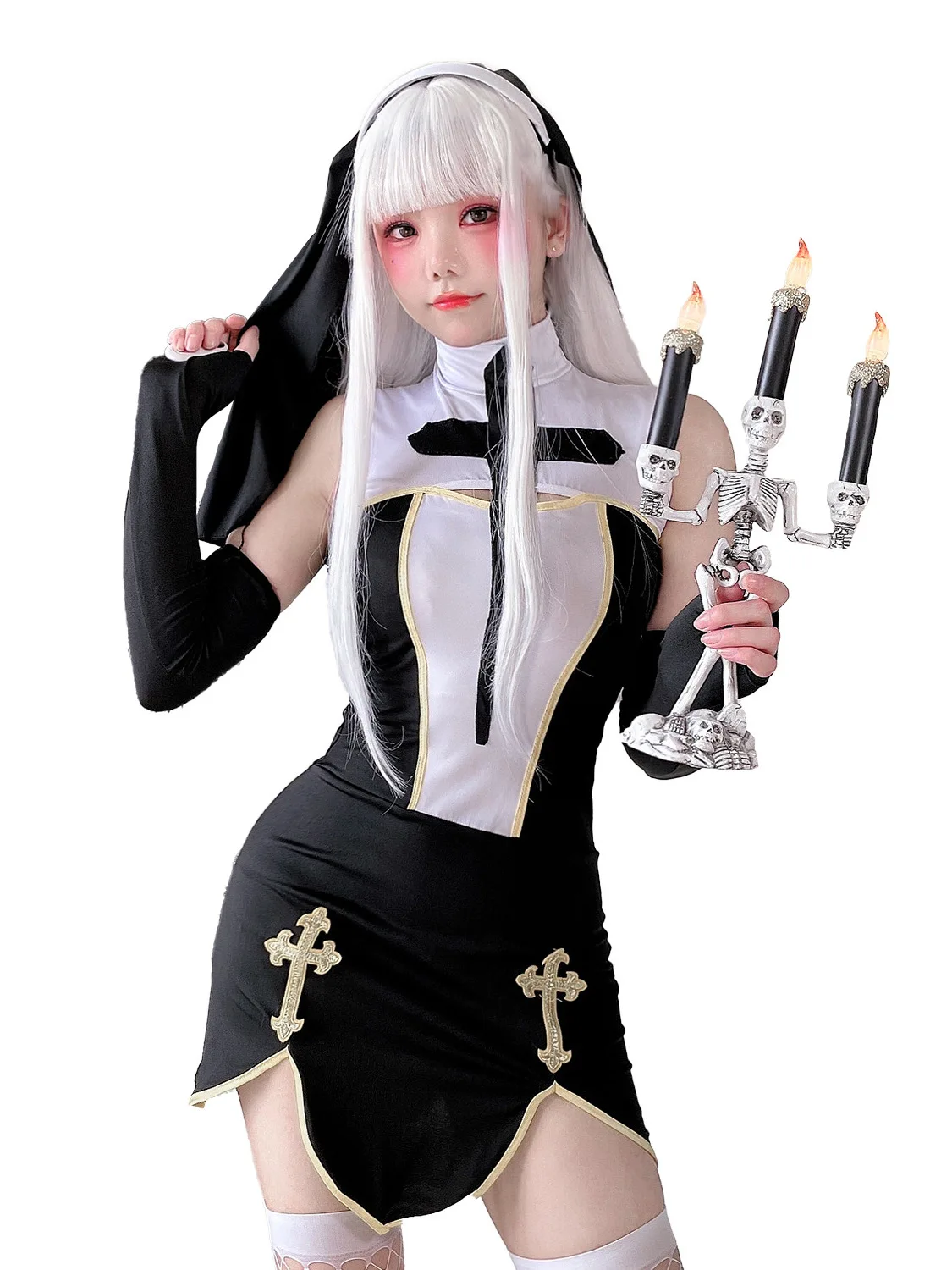 

Sexy Nun Halloween Adult Costume Cross Nun Carnival Cosplay Performance Women's Traditional Ethnic Stage Performance Clothing