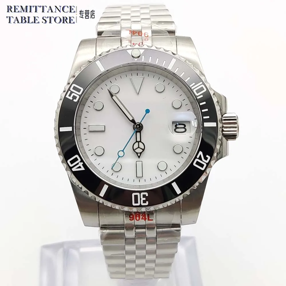 NH35 Watch Automatic Mechanical Movement White Aseptic Dial Stainless Steel Case Water Resistant 100mi Wristwatch Sapphire Glass