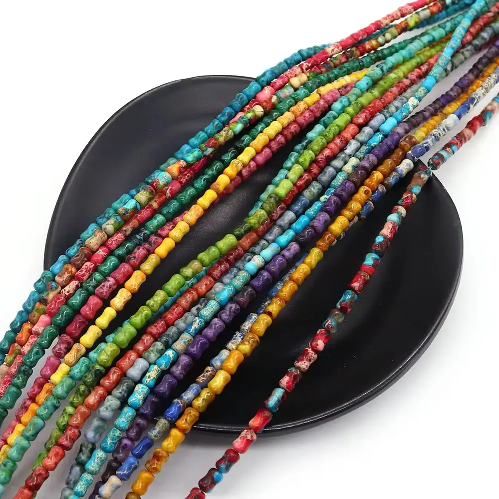 

4x6mm Bamboo-Knot Imperial Stone Beads With Oil Painting Texture Semi-Precious Stone Straight-Hole Vintage Necklace Accessory