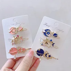 Kiss Jewelry Women Dreamy Pink Blue Color Planet Hair Clip for Girls Korean Fashion Sweet Moon Star Hairpin Hair Accessories