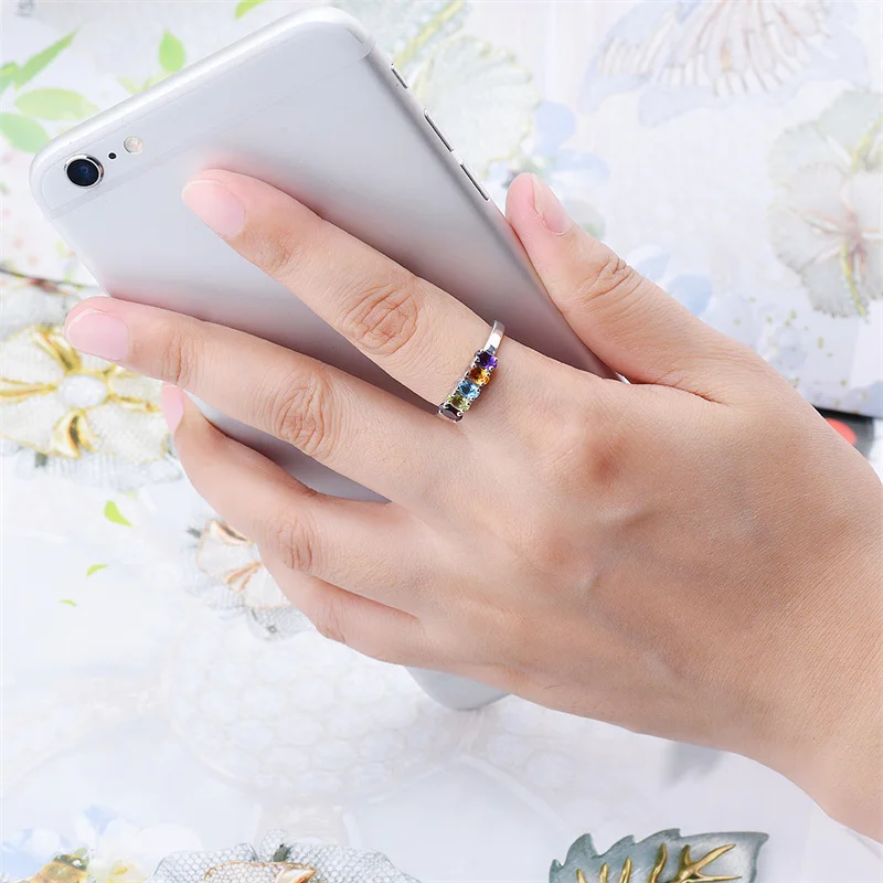 

Colorful Natural Gemstone Ring Solid 925 Sterling Silver Rings Fashion Style Fine Jewelry for Birthday Gift