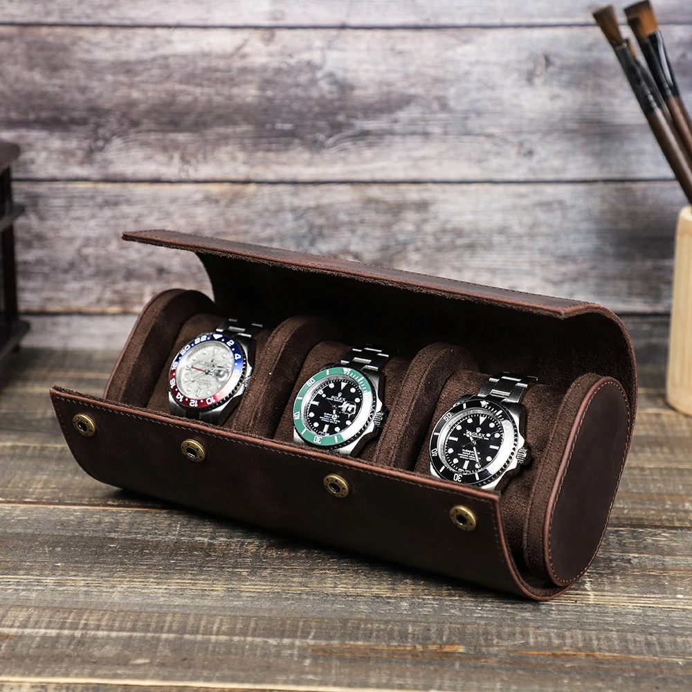 Luxury Vintage Watch Roll Travel Case Genuine Leather Handmade Display Box 1/2/3/6/8 Slots Wrist Watches Jewelry Storage Pouch