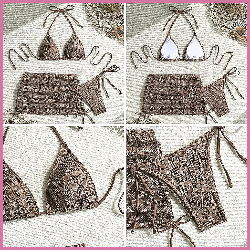 

Комплект бразильского бикини из 3 предметов для женщин, сексуальные купальники с эффектом пуш-ап для пляжа и бассейна (Модель: 73)