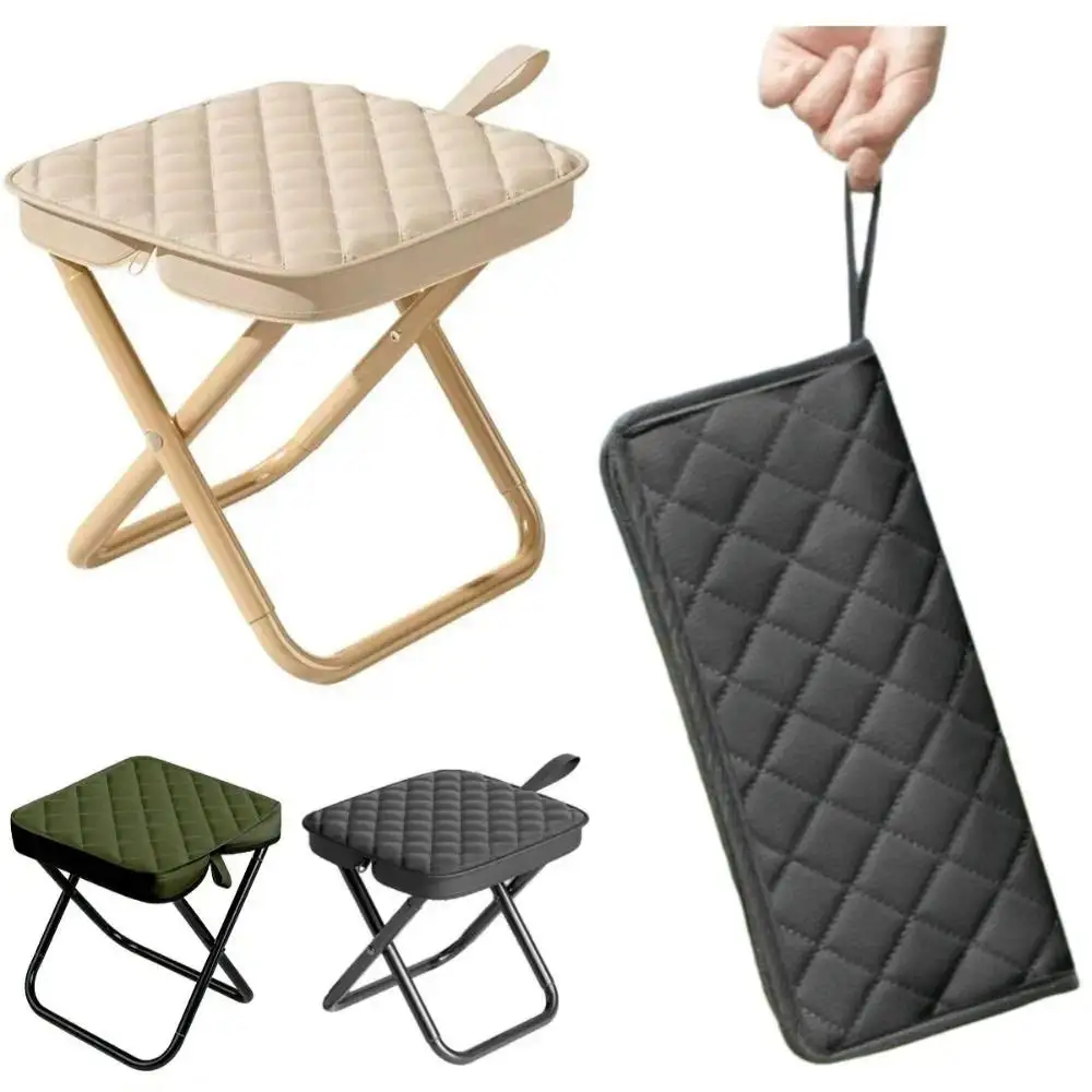 1pc Portable Folding Stool with Zipper Handle Outdoor Fishing Camping Picnic Diamond Pattern Chair