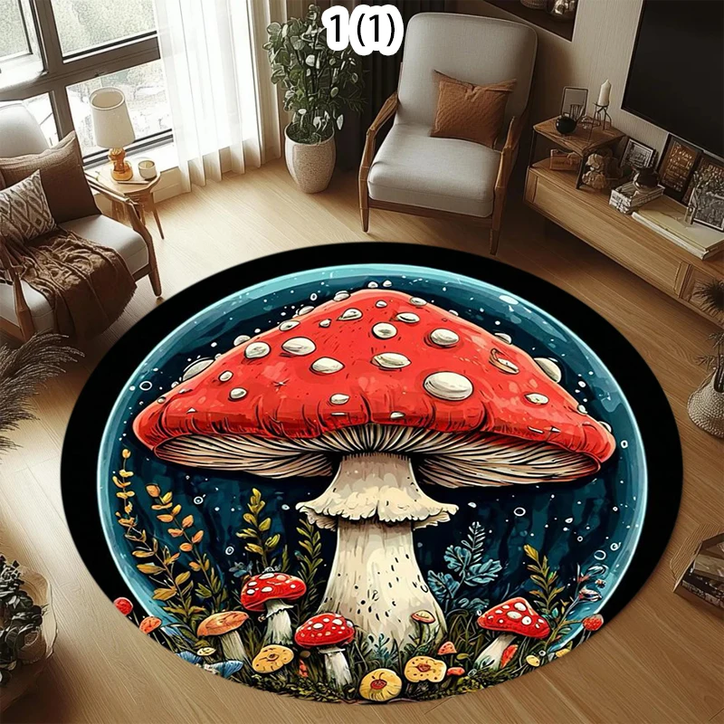 Forest Mushroom Circular Carpet Poisonous Mushroom Carpet Neon-colored Mushroom Carpet Regional Carpet Easter Rug