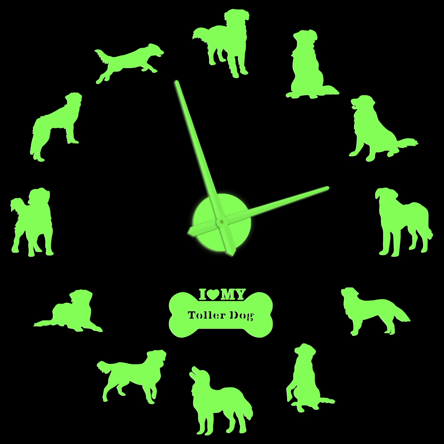 Nova Scotia Duck Tolling Retriever Dog Wall Clock Glow in Dark For Bedroom Modern Design Luminous Giant DIY Stickers Wall Watch