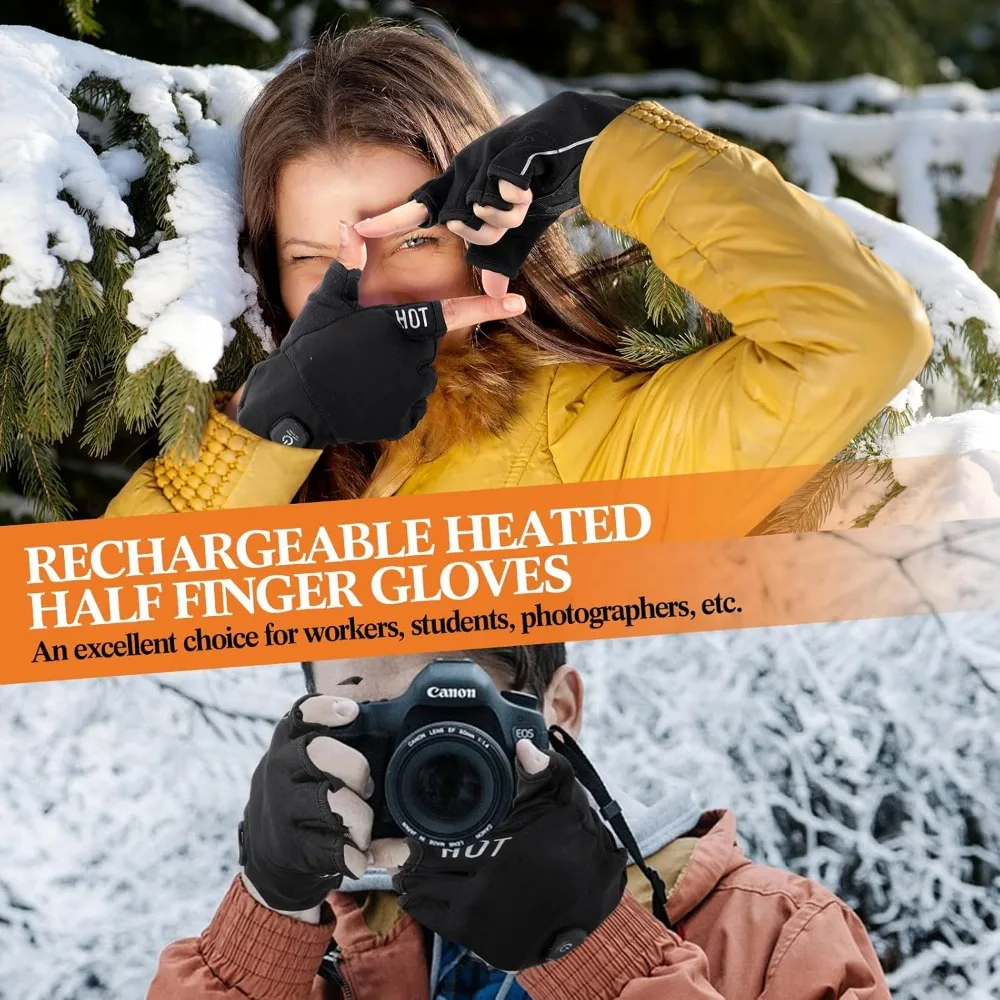 قفازات بدون أصابع تسخين كهربائي قابلة لإعادة الشحن - شحن USB، درجة حرارة قابلة للتعديل للرجال والنساء، مثالية للكتابة وال Da