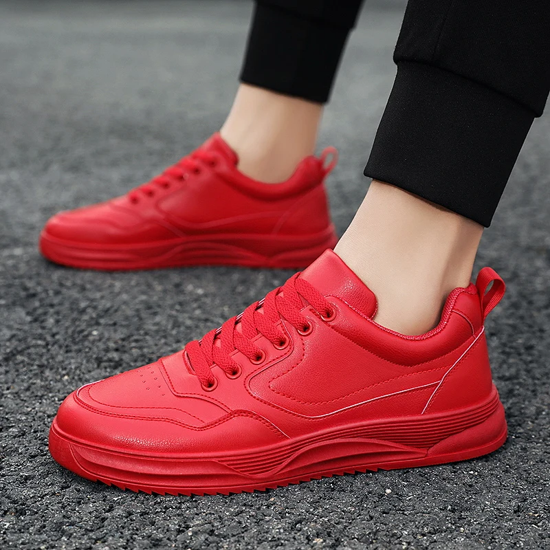 Designer Spring Leather Men Low-top Shoes Breathable Flat Teenager Sneakers Casual High Quality Red Non-slip Zapatillas Hombre