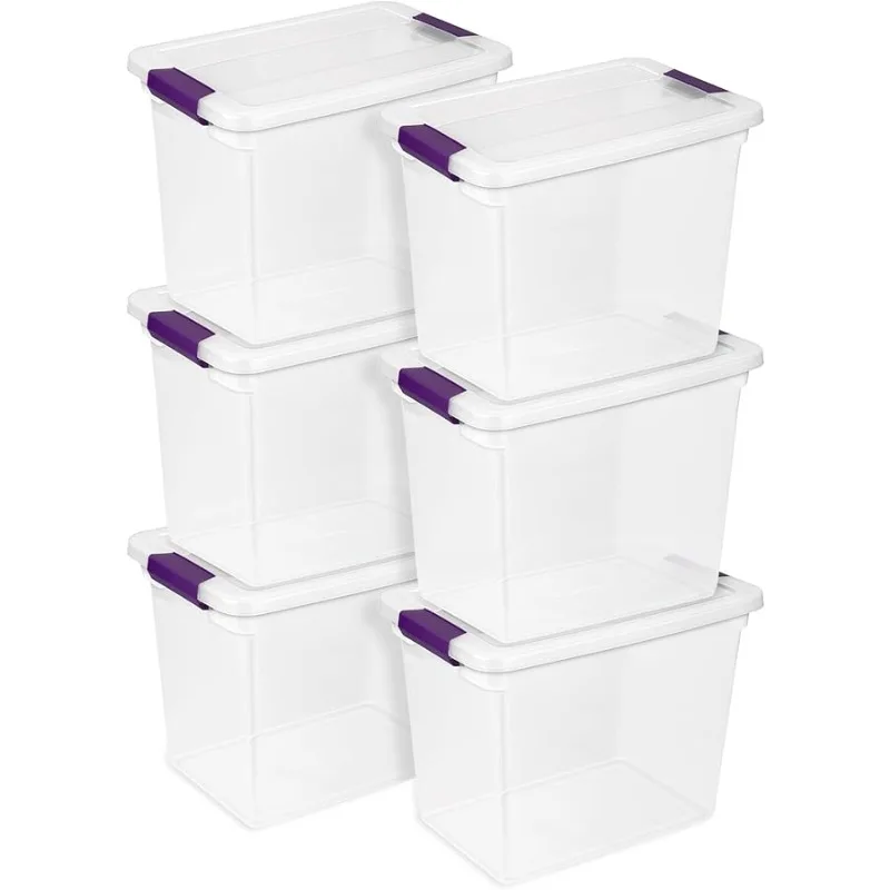 

6-Pack 27 Quart ClearView Latch Box, Stackable Organizer Bins with Latching Lids - Clear Plastic Organization Containers for Clo