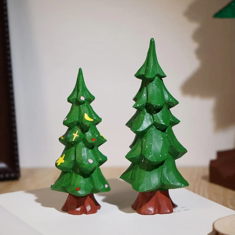 Winter Snow Cedar Hand Carved Wood Ornament Miniature Evergreen Office Decor Christmas Atmosphere Creation Gift Table Decoration