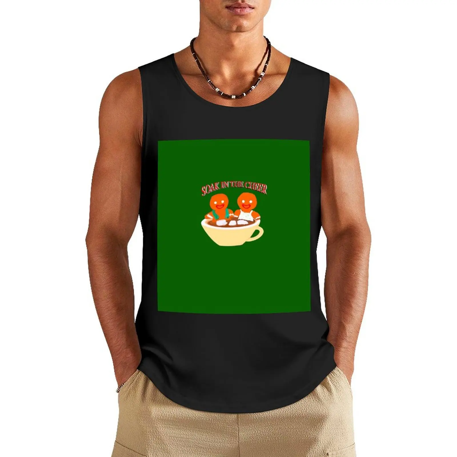 

Gingerbreadman Hot Tub Soak in the Holiday Cheer Tank Top Men's gym t-shirts sleeveless shirts
