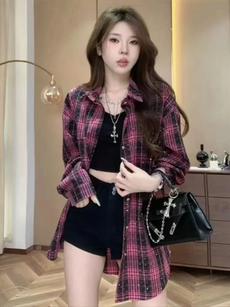 East Gate Strass Casual Faion irt Jaet Frauen Frühling Design Vielseitig Lose Plaid Offene Strickjacke Top Koreanische Sle