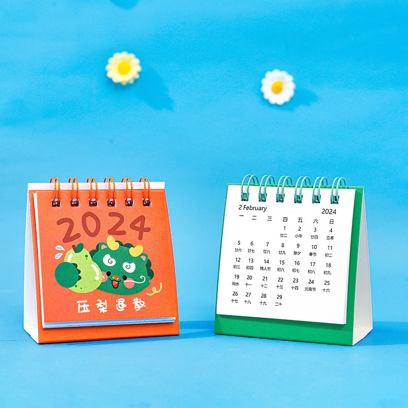 2024 Mini Calendar Cute Desk Daily Scheduler Calendar Planner Standing Calendar Desktop Ornament Guest Gifts Office Supplies 1PC