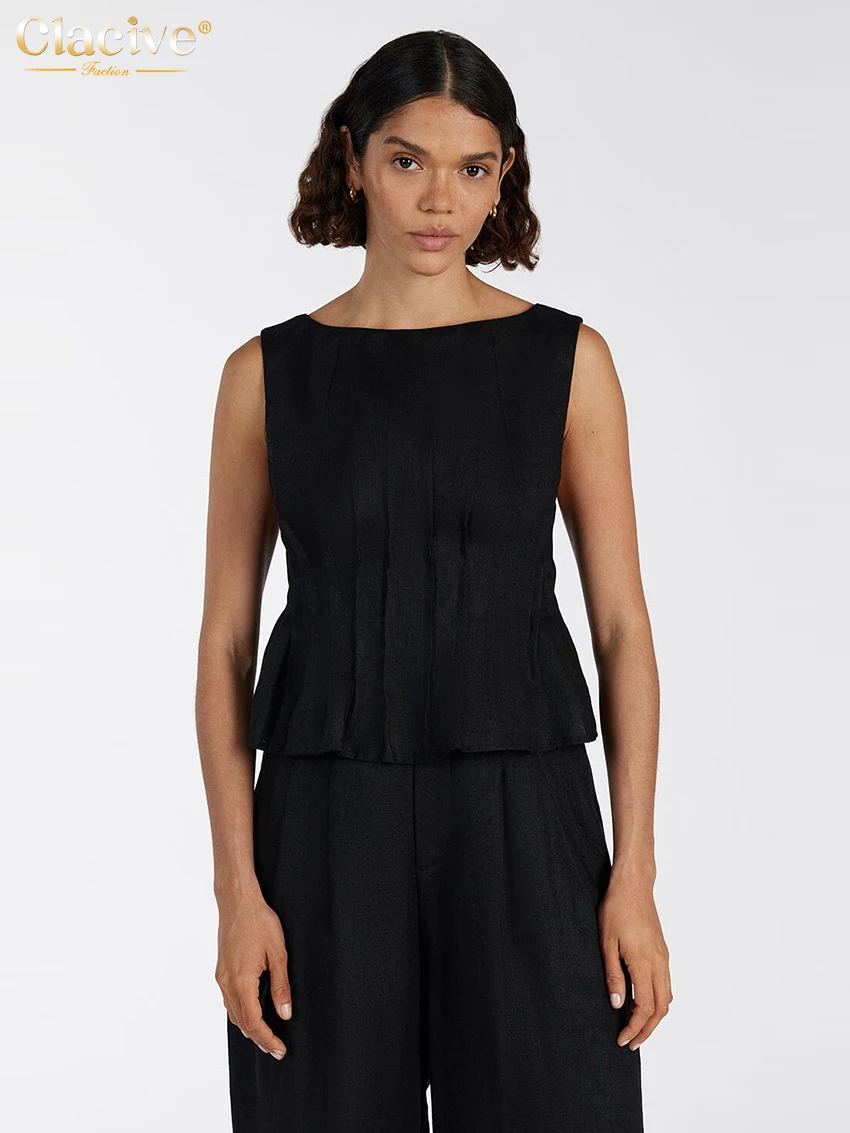 Clacive Summer Loose White Cotton 2 Piece Sets Woman Outfit Fashion Sleeveless Tank Top With High Waist Wide Pants Set Female