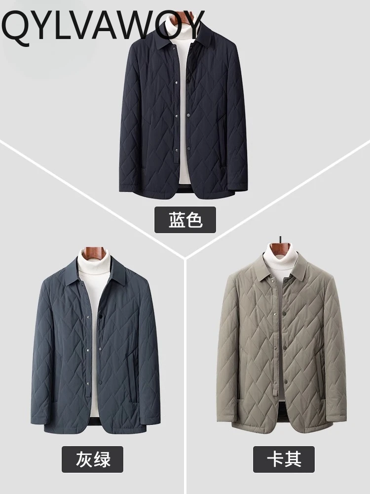 QYLVAWOY Autumn Winter Mulberry Silk Filled Cotton Coat Men's Lightweight Padded Jacket Middle-Aged Men's Outerwear LJ2570