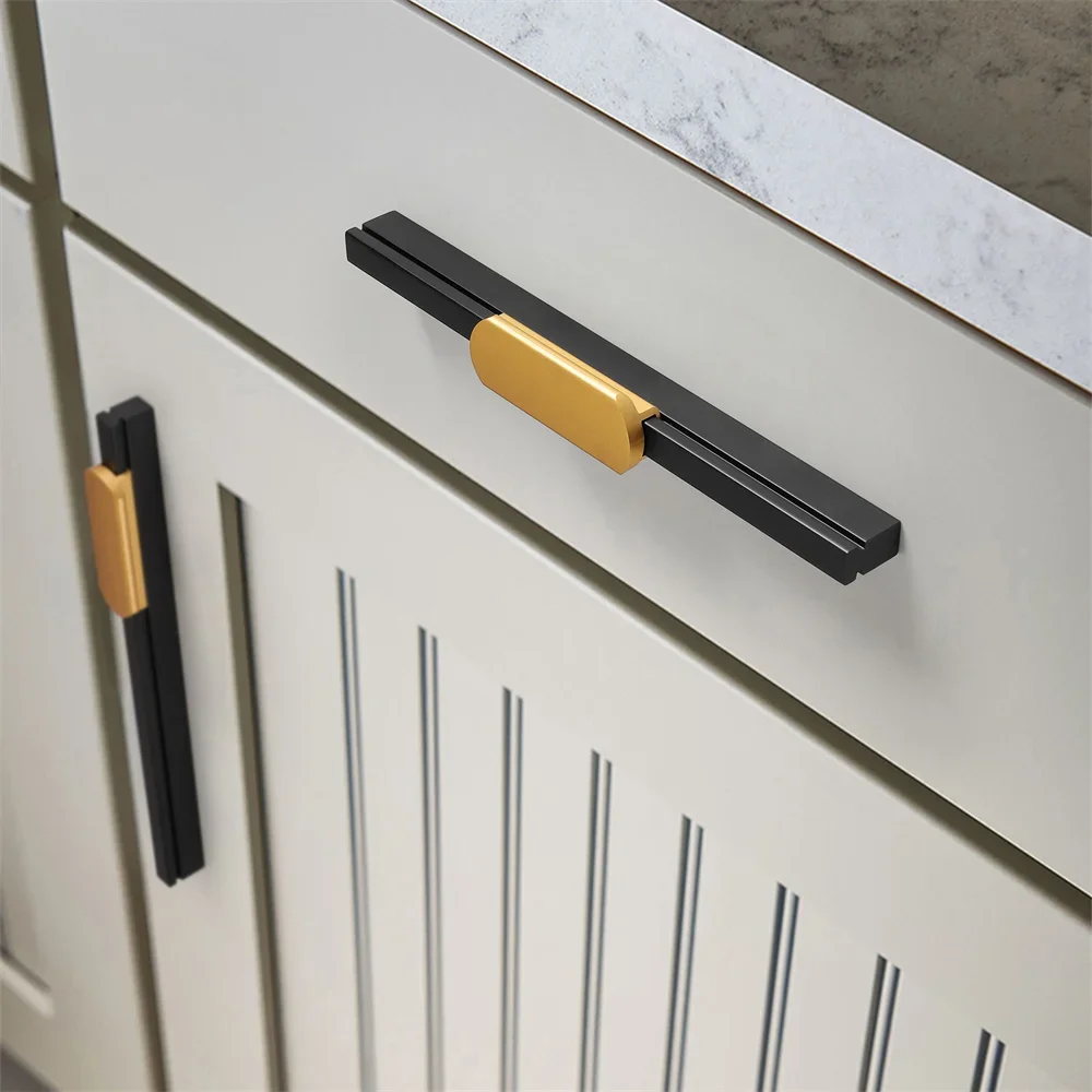 American Handles Cabinet Door Handle Double Color Long Handles Black Gray Gold Cabinet Pulls Furniture Knobs Wardrobe Hardware