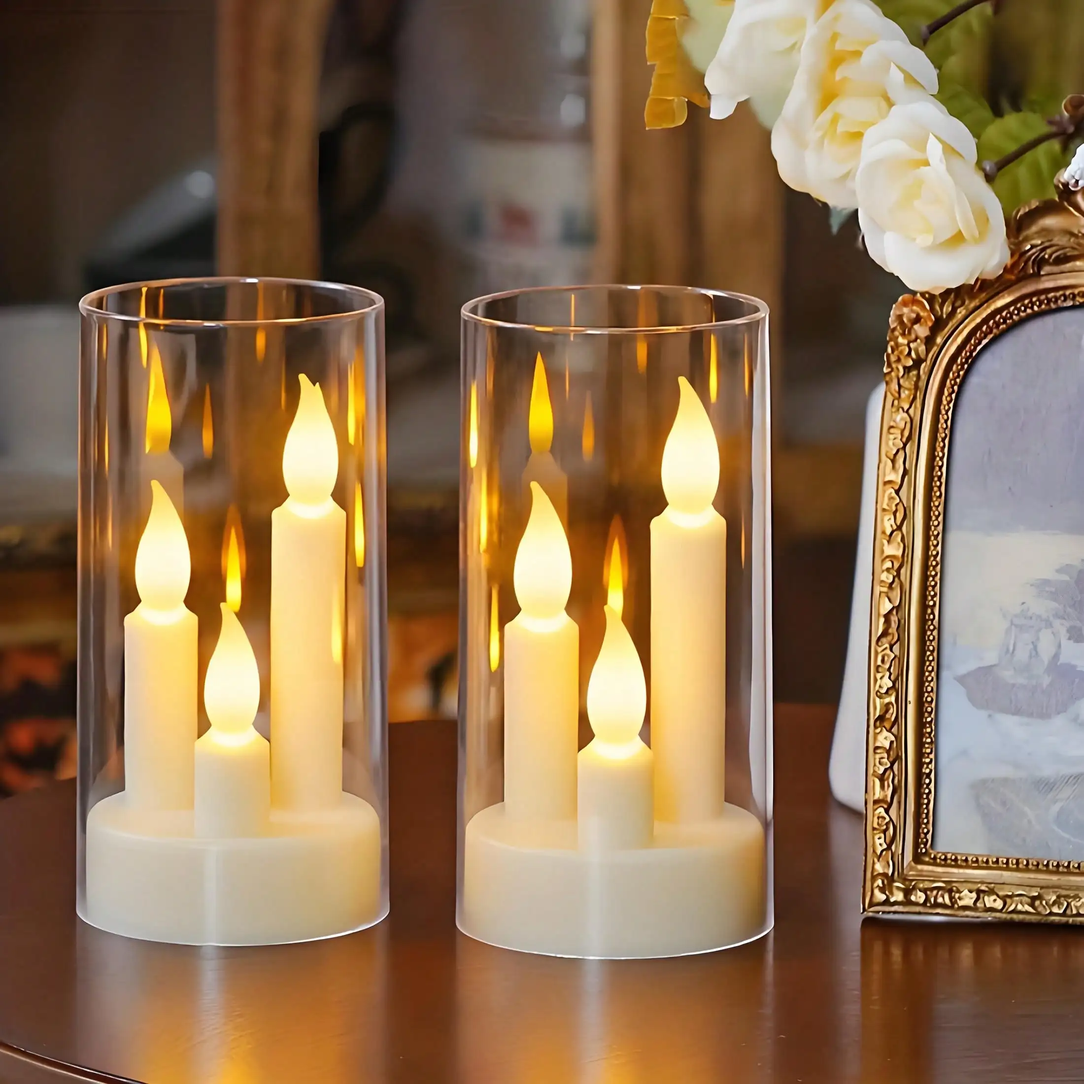 

1 шт., 3-проводная беспламенная светодиодная свеча, теплый свет, подарок на день рождения/Рождество, домашний декор