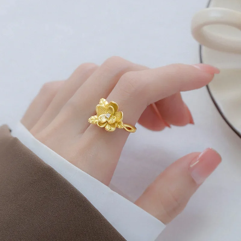 New Floral Engagement Ring for Women Minimalist Flower Jewelry Elegant Wedding Gift for Bride Senior Fashion Accessories