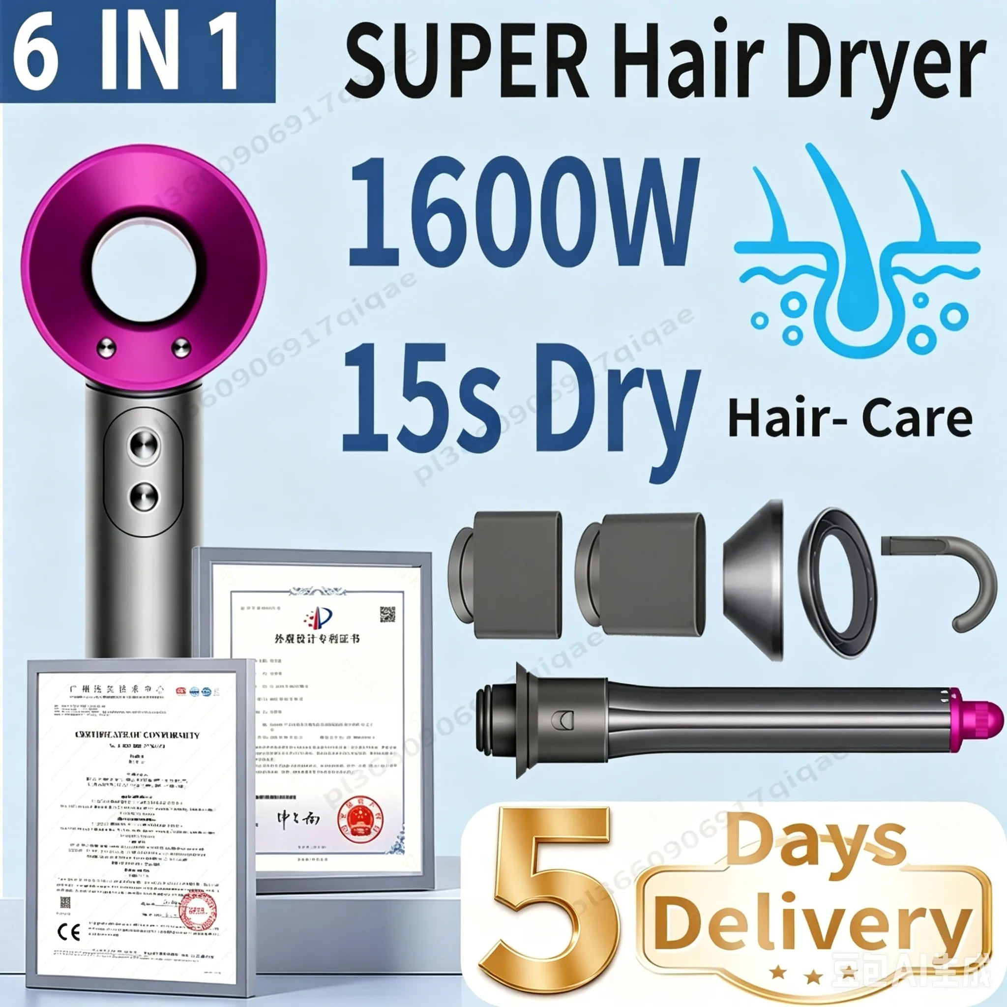 SenCiciMen Professional Hair Dryer Set Hair-care Negative Ion Leafless Hairdryer High Speed Blow Dryer Salon Styling Tool 1600W