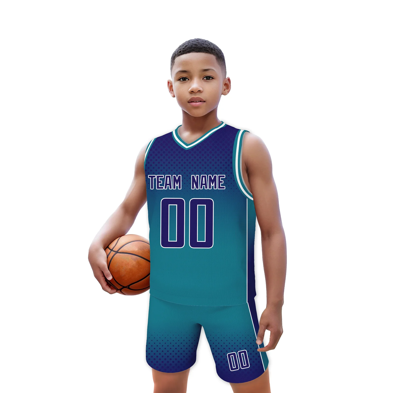 

Blue Fade Custom Basketball Jersey Shorts for Kids Youth Personalized Basketball Uniform with Team Name Number Boys Fans Gift