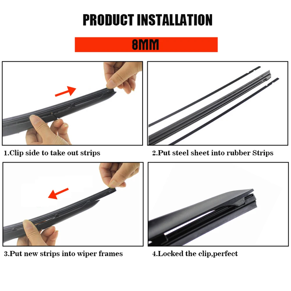 KAWOO 1pcs 8mm/6mm Car Windscreen Wiper Blades Insert Soft Rubber Strip (Refill) 14"16"17"18"19"20"21"22"24"26"28" Accessories