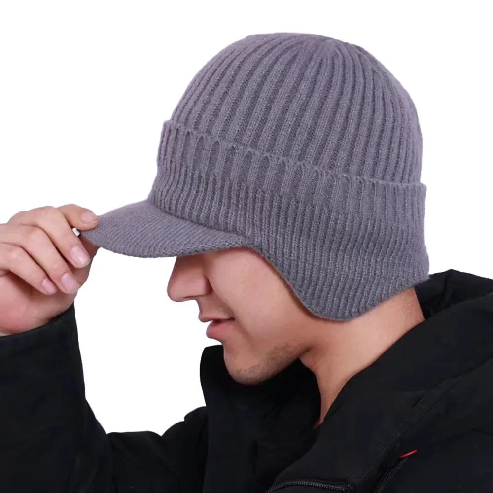 Fashion Old Man Hat Winter Warm Ear Protection Hats Cycling Ski Hat Men Wool Pullover Caps Knitted Warmth Peaked Cap Outdoor