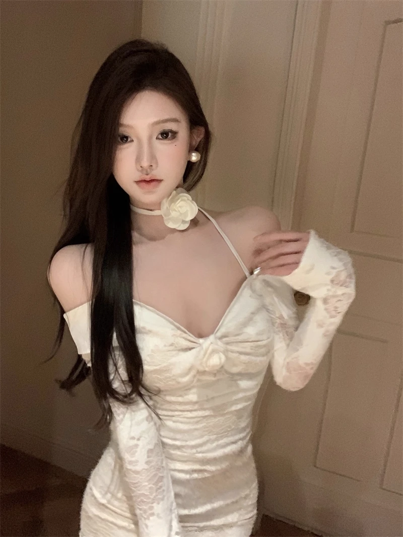 

Ele кружево на одно плечо Dr женская осень-зима сексуальная облегающая облегающая юбка Ne висячий дизайн внутренняя одежда Dr