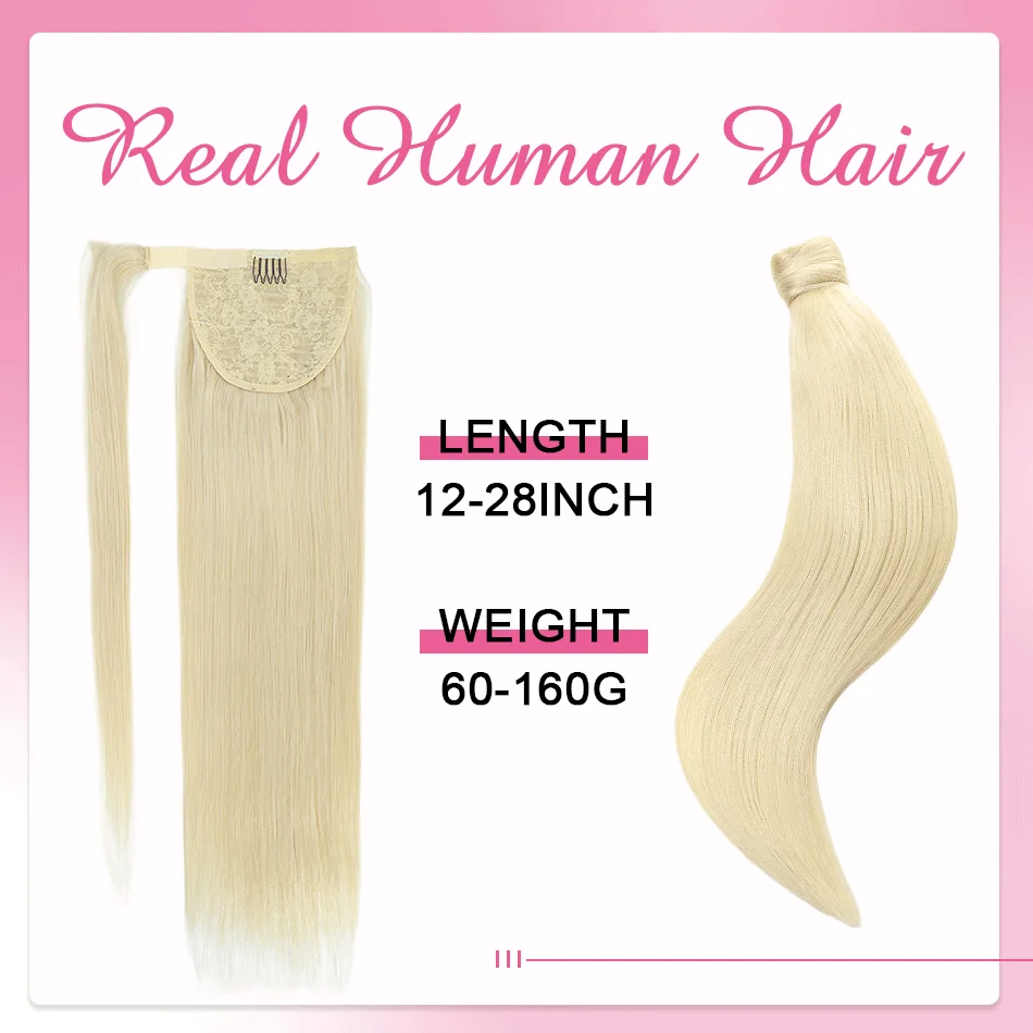 PLADIO Straight Ponytail Human Hair Wrap Around Ponytail 100% Real Brazilian  Remy Human Hair Ponytail Extensions 60-160g