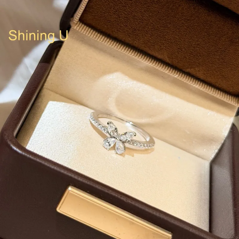 Shining U 925 Sterling Silver Butterfly Ring for Women Fine Jewelry Wedding