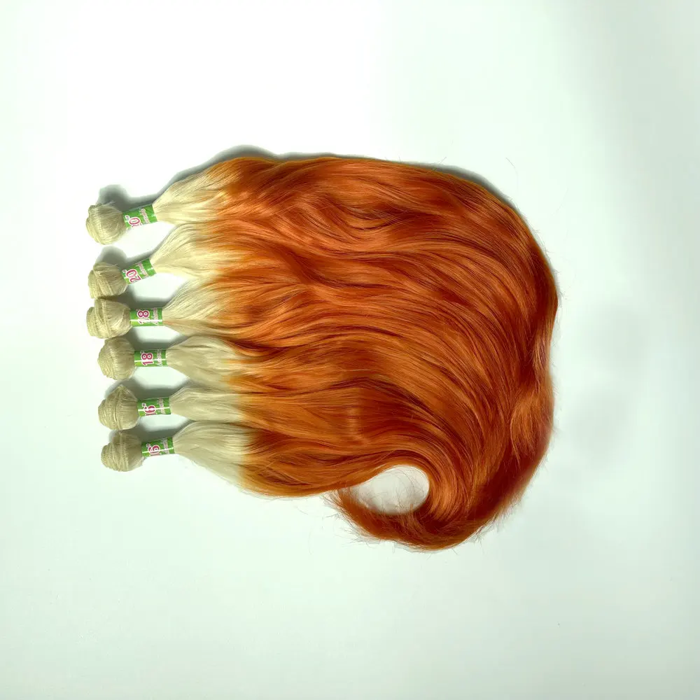 حار بيع حزمة كاملة الحل شقراء برتقالية اللون هوك الجسم موجة الشعر حزم، حزمة الشعر مستقيم تلميح ينسج حية 6 قطع
