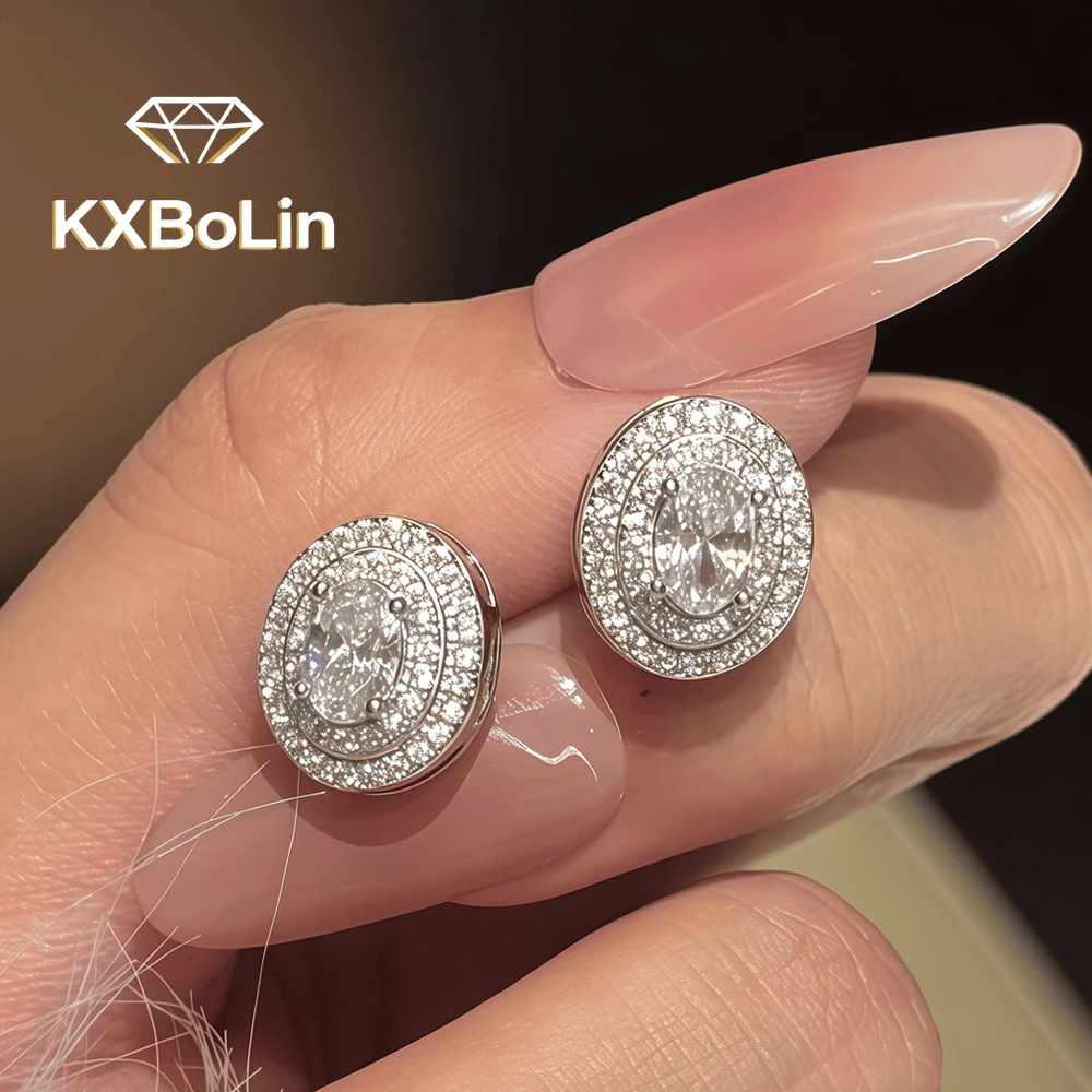 

Серьги-гвоздики из муассанита овальной огранки 0,5 карата для женщин, с ореолом из бриллиантов D цвета, сверкающие, из стерлингового серебра 925 пробы, ювелирные изделия