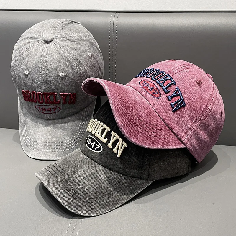 

Washed Old Embroidered Letter Baseball Cap for Women Spring and Summer Soft Top Sun-Shade All-Match Male Baseball Cap