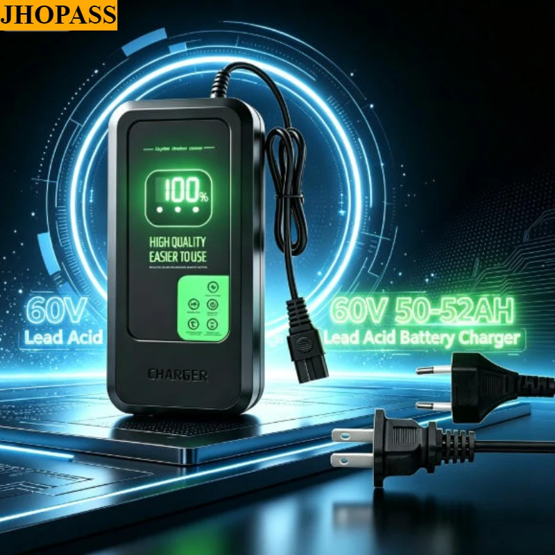 HD 60V 50-52AH Dry Wet Gel AGM Lead Acid battery charger Smart LCD 110V-220V Motorcycle E-bike Scooter charges US AU EU UK Plug