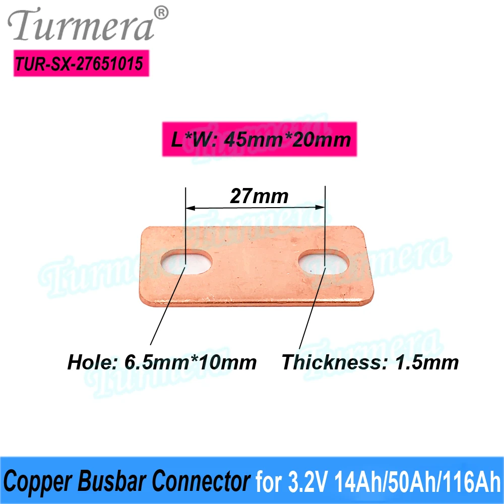 Turmera 12V 48V Sbarre collettrici Lifepo4 Batteria Connettore in rame Foro per foro 27mm 1.5mm 300A Uso in batteria Lifepo4 3.2V 14Ah 50Ah 118Ah