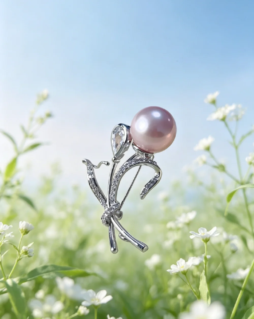 

Natural Pink Purple Pearl AAAA10-11mm Beautiful Brooch with Micro Inlaid Zircon Style