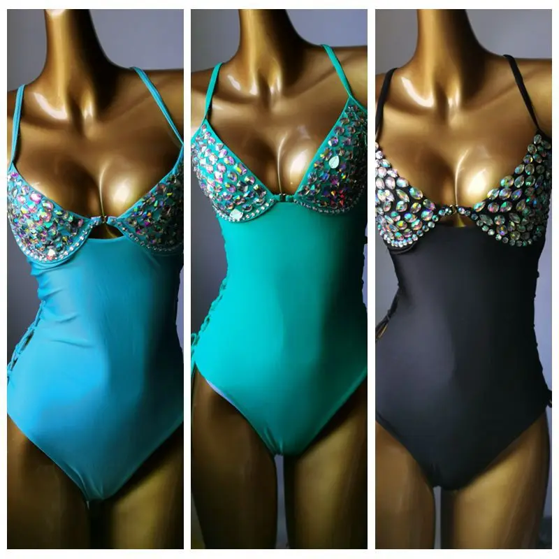 2025 One-piece Diamond Sports Swimsuit, Personalized High Waisted Tight Solid Color Sexy Swimsuit  Plus Size Swimwear