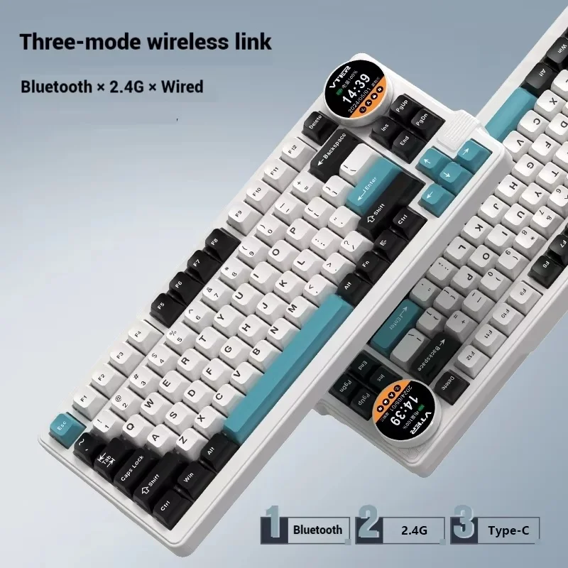 VTER K75 Mechanical Keyboard Wireless Gaming Keyboard 87 Keys Tri-Mode Knob Display Screen Hot Swap Gasket Rgb Valorant Esports