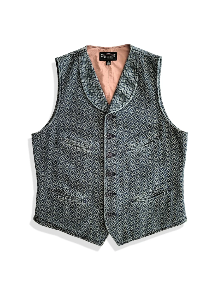 Men's Amekaji Wear Clothes American Retro Green Fruit Collar Vest Washed Distressed Good Quality