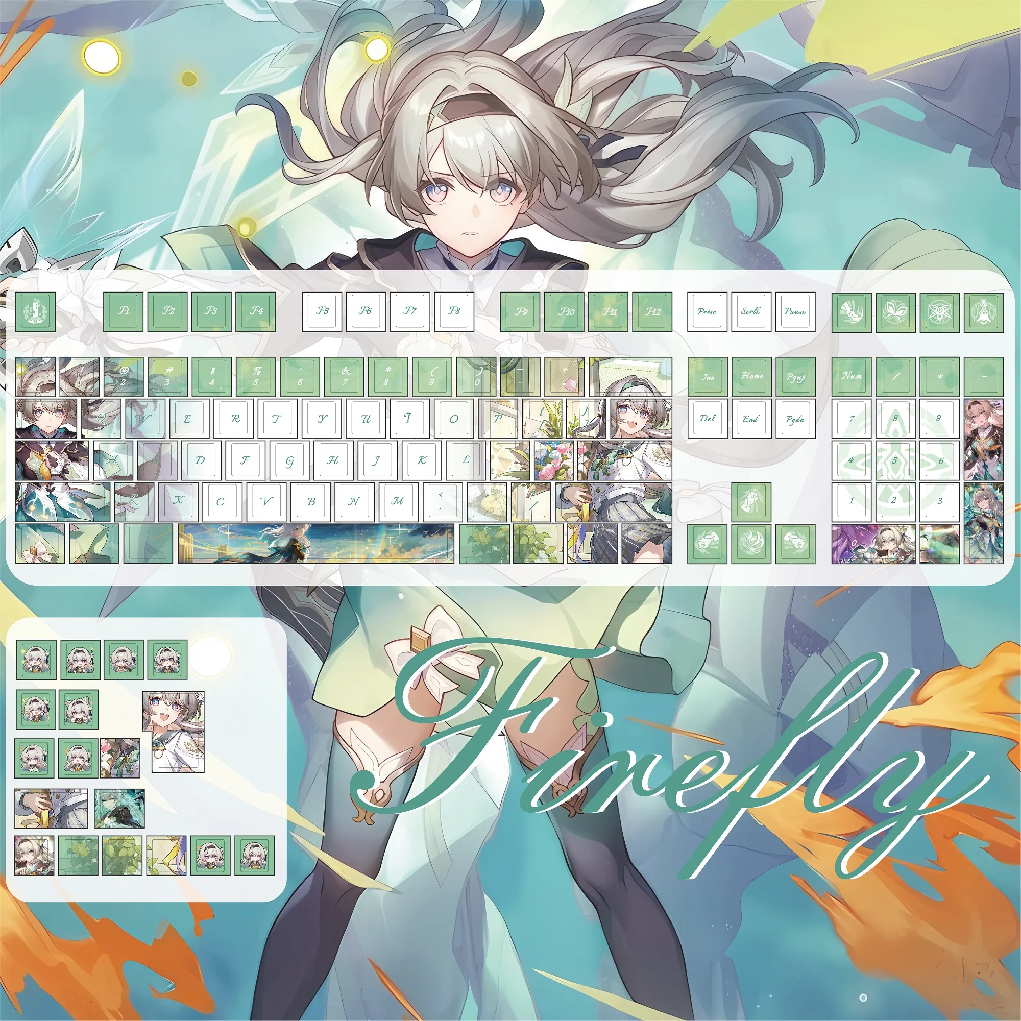 

Honkai：Star Rail Firefly Keycaps Cherry Profile PBT 120 Keys Wooting Aula F75 Mechanical Anime Keycap Personality Keycaps