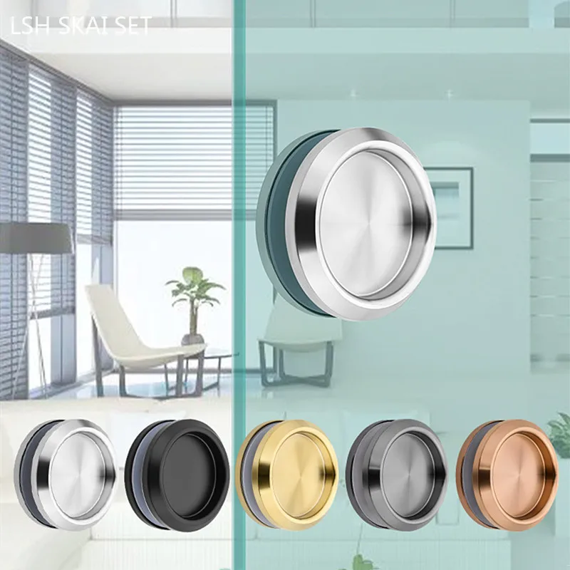 Stainless Steel Invisible Door Knob Living Room Background Wall Sliding Barn Door Handle Double Sided Round Glass Door Handles