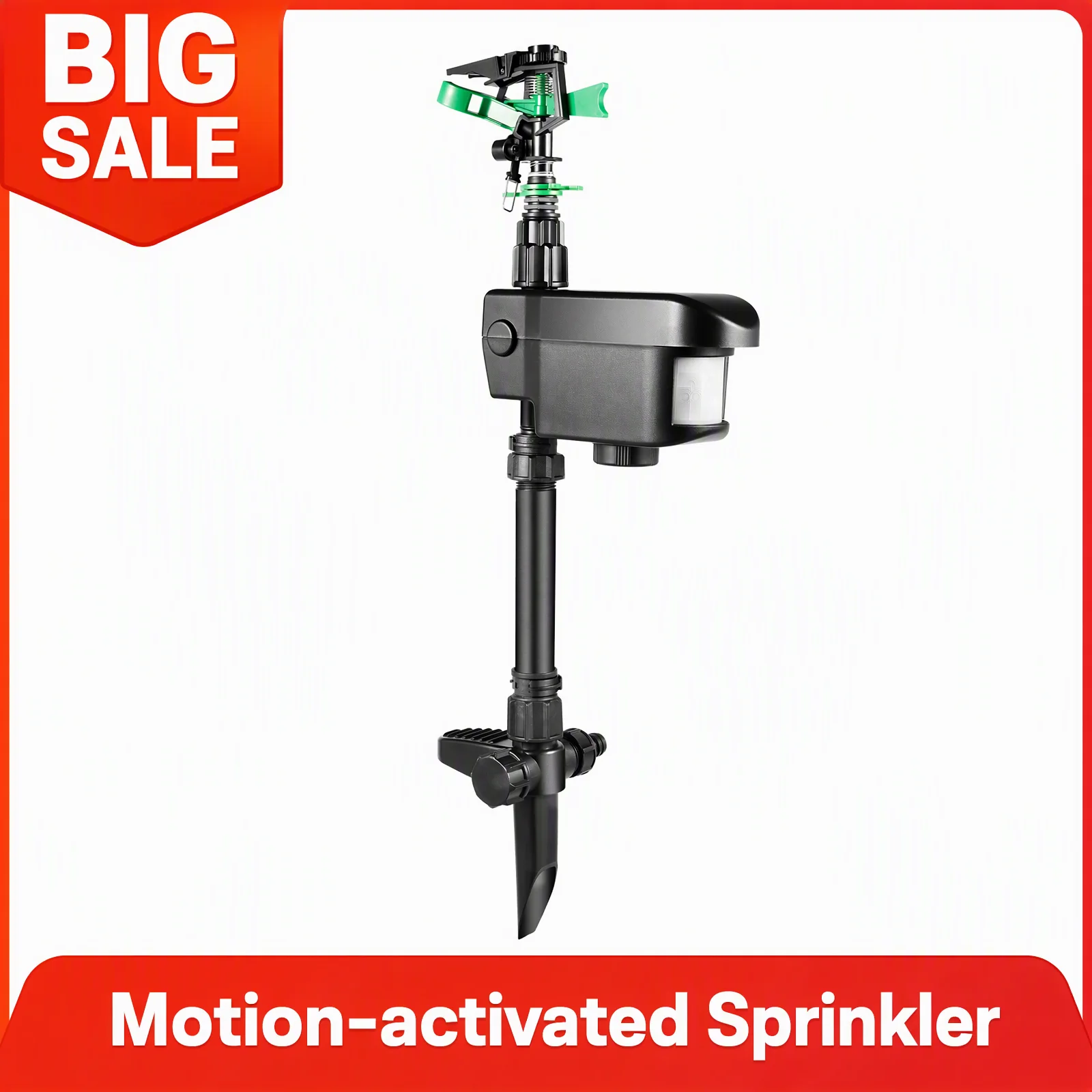 Motion-Activated Sprinkler, Solar Animal Repellent Sprinkler, Solar Powered Water Sprinkler for Critters, Outdoor Garden Protector, ABS Black, 270° Spray Angle, Sensing Range 10m, Adjustable, IPX4 Waterproof, Lawns, Farmlands, Orchards, Battery Powered