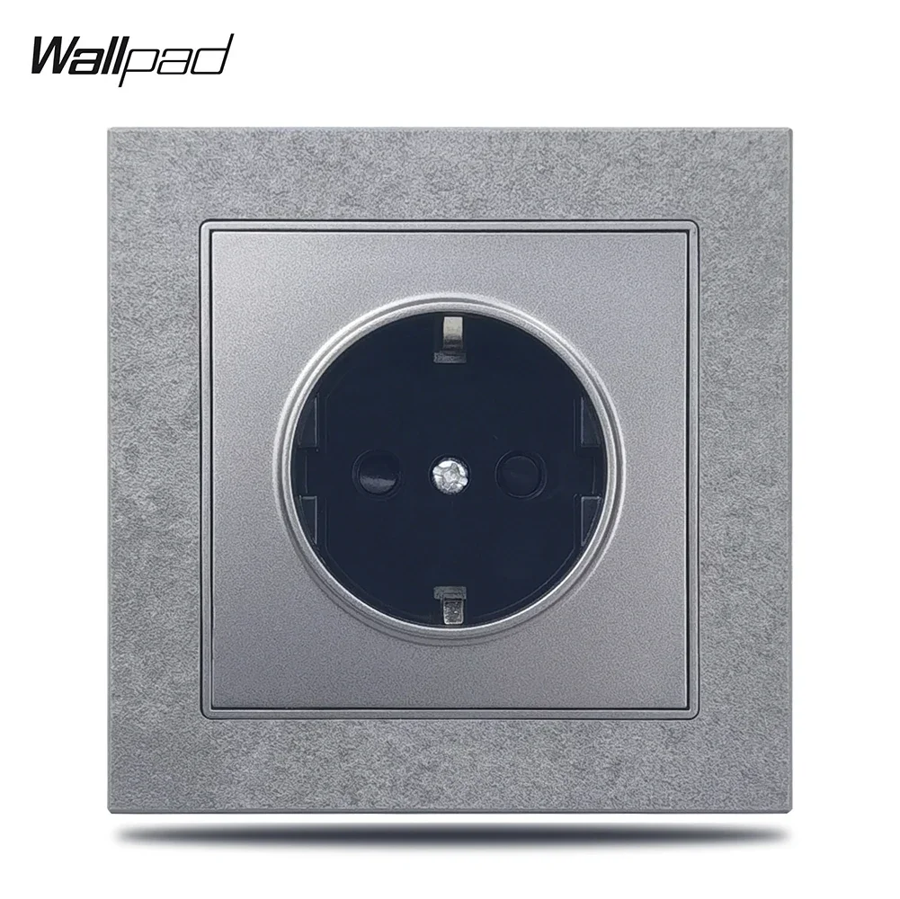 Wallpad EU Wall Socket Grey Stone Plate Electrical Plug Outlet 86x86mm Schuko German Socket Standard Grounding