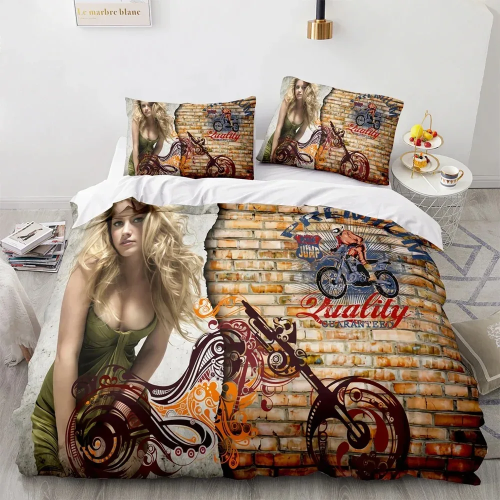 New Classic Motorcycle Bedding Set Single Twin Full Queen King Size Knight Bed Set Adult Kid Bedroom Duvet Cover Sets 3D Print