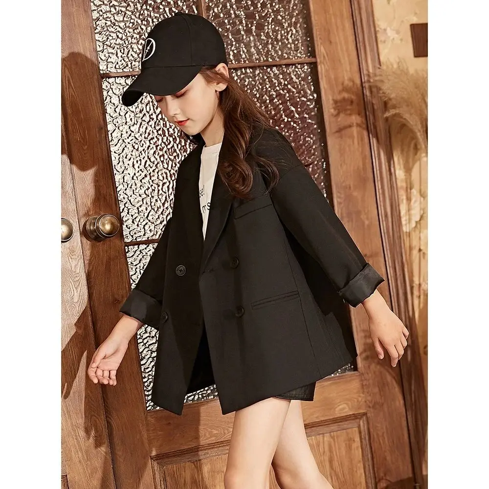 

Girls' outerwear coat Spring and Autumn fashion new children's suit black loose casual jacket