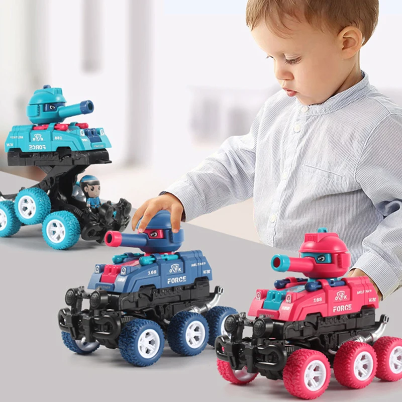 Inertial Off-road Tank Deformation Car Toys Inertial Sliding One Step Action Collision Transform Mini Military Vehicles Toy Kids