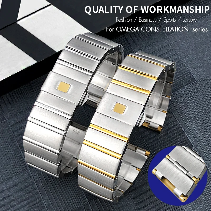 

15mm 17mm 18mm 23mm 25mm Stainless Steel Watchband for Omega Constellation Double Eagle Silver Rose Golden Solid Watch Strap