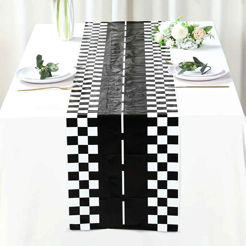 1 Piece of Racing-Themed Black and White Checkered Table Runner, Simulated Track Pattern, Suitable for Racing-Themed Parties, Car Culture Events, Boys' Birthday Banquets, Club Gatherings, Game Parties, Industrial-Style Restaurants, Creative Studios, and Car Show Peripheral Arrangements